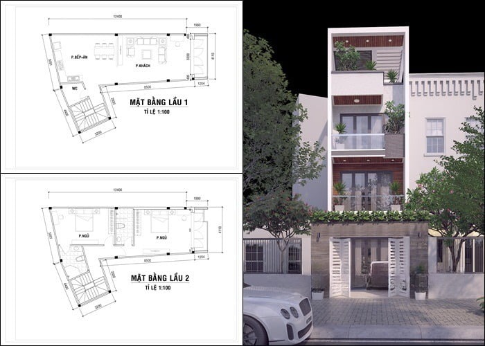 Mẫu nhà nở hậu chữ L (L-Shaped House)