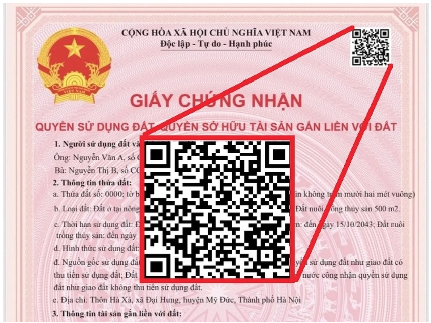 Quét mã QR trên sổ đỏ để kiểm tra nhanh thông tin pháp lý của thửa đất.